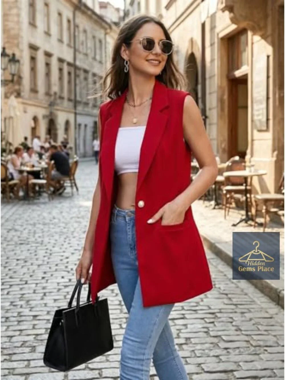 Sleeveless Vest Blazer Fully Lined Open Front Work Office Jacket Pockets